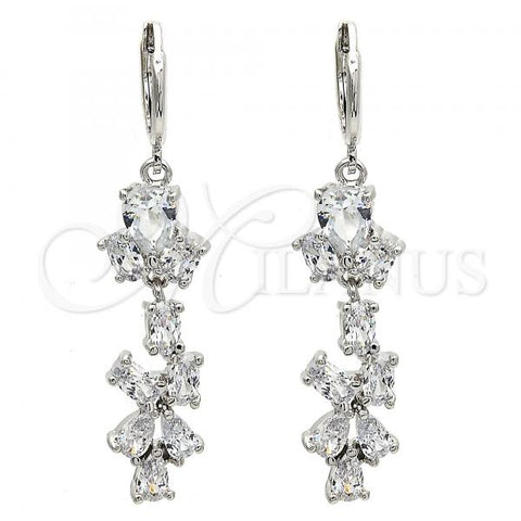 Rhodium Plated Long Earring, Teardrop Design, with White Cubic Zirconia, Polished, Rhodium Finish, 02.217.0013.2