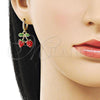Oro Laminado Dangle Earring, Gold Filled Style Strawberry Design, with White Micro Pave, Multicolor Enamel Finish, Golden Finish, 02.417.0007