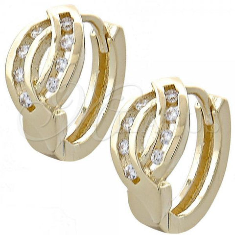 Oro Laminado Huggie Hoop, Gold Filled Style with White Cubic Zirconia, Polished, Golden Finish, 02.155.0031