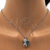 Rhodium Plated Pendant Necklace, Teddy Bear Design, with Blue Zircon and Aurore Boreale Swarovski Crystals, Black Enamel Finish, Rhodium Finish, 04.239.0041.1.16