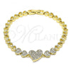 Oro Laminado Fancy Bracelet, Gold Filled Style Heart Design, with White Micro Pave, Polished, Golden Finish, 03.283.0064.08