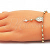 Oro Laminado Bracelet Rosary, Gold Filled Style Virgen Maria and Cross Design, Polished, Golden Finish, 09.213.0023.08