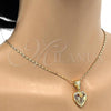 Oro Laminado Fancy Pendant, Gold Filled Style Heart and Flower Design, with White Cubic Zirconia, Polished, Golden Finish, 05.120.0089
