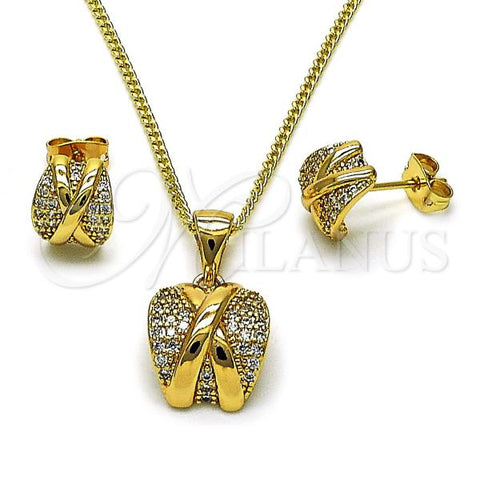 Oro Laminado Earring and Pendant Adult Set, Gold Filled Style with White Micro Pave and White Cubic Zirconia, Polished, Golden Finish, 10.342.0222