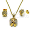 Oro Laminado Earring and Pendant Adult Set, Gold Filled Style with White Micro Pave and White Cubic Zirconia, Polished, Golden Finish, 10.342.0222