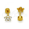 Stainless Steel Stud Earring, Flower Design, with White Crystal, Polished, Golden Finish, 02.271.0005