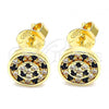 Oro Laminado Stud Earring, Gold Filled Style with Black and White Micro Pave, Polished, Golden Finish, 02.233.0021.1