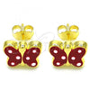 Sterling Silver Stud Earring, Butterfly Design, Red Enamel Finish, Golden Finish, 02.336.0103.2
