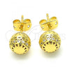 Oro Laminado Stud Earring, Gold Filled Style Ball Design, with White Cubic Zirconia, Polished, Golden Finish, 02.156.0385
