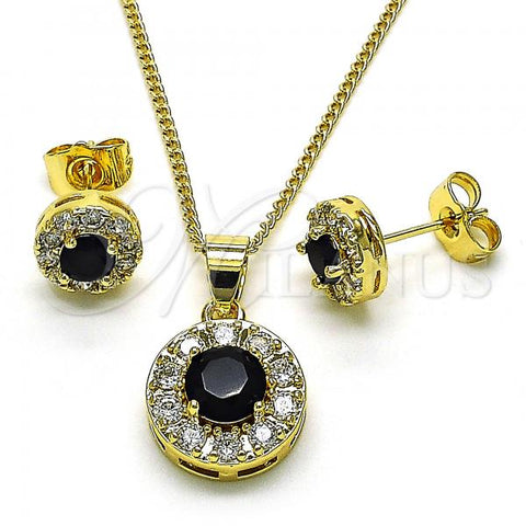 Oro Laminado Earring and Pendant Adult Set, Gold Filled Style with Black Cubic Zirconia and White Micro Pave, Polished, Golden Finish, 10.344.0014.2