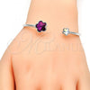 Rhodium Plated Individual Bangle, Flower Design, with Fuchsia and Aurore Boreale Swarovski Crystals, Polished, Rhodium Finish, 07.239.0011.5 (02 MM Thickness, One size fits all)
