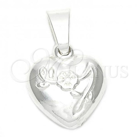 Sterling Silver Fancy Pendant, Flower and Heart Design, Polished, Silver Finish, 05.16.0207