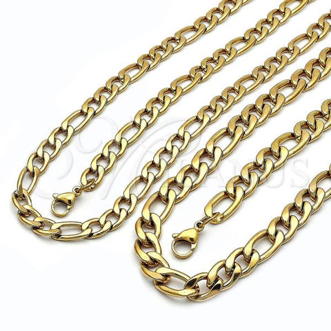 Stainless Steel Necklace and Bracelet, Figaro Design, Golden Finish, 06.256.0010