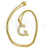 Stainless Steel Pendant Necklace, Initials and Rolo Design, with White Crystal, Polished, Golden Finish, 04.238.0006.18