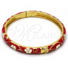 Oro Laminado Individual Bangle, Gold Filled Style Flower Design, Red Enamel Finish, Golden Finish, 07.246.0006.7.05 (06 MM Thickness, Size 5 - 2.50 Diameter)