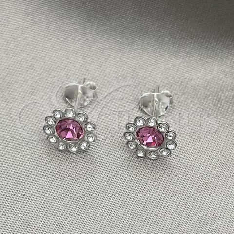 Sterling Silver Stud Earring, with Rose Cubic Zirconia, Polished, Silver Finish, 02.397.0041.06