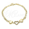 Oro Laminado Fancy Bracelet, Gold Filled Style Heart Design, with Black and White Crystal, Polished, Golden Finish, 03.233.0023.08