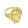 Oro Laminado Elegant Ring, Gold Filled Style Praying Hands and Cross Design, Polished, Golden Finish, 01.380.0011.08