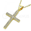 Oro Laminado Religious Pendant, Gold Filled Style Cross Design, with White Micro Pave, Polished, Golden Finish, 05.342.0074