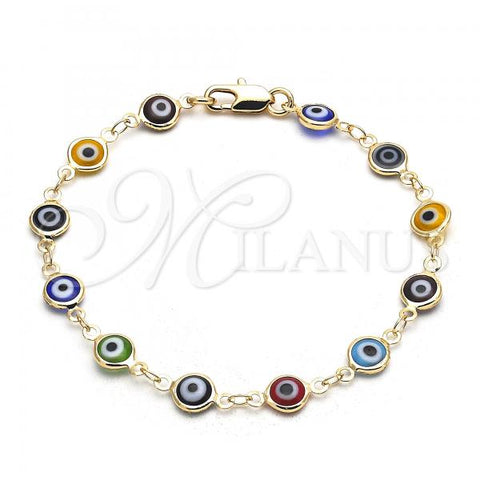 Oro Laminado Fancy Bracelet, Gold Filled Style Evil Eye Design, Multicolor Resin Finish, Golden Finish, 5.039.005.3.08