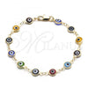 Oro Laminado Fancy Bracelet, Gold Filled Style Evil Eye Design, Multicolor Resin Finish, Golden Finish, 5.039.005.3.08