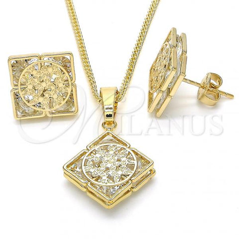 Oro Laminado Earring and Pendant Adult Set, Gold Filled Style Butterfly Design, with White Cubic Zirconia, Polished, Golden Finish, 10.106.0005