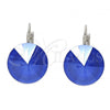 Rhodium Plated Leverback Earring, with Blue Zircon Swarovski Crystals, Polished, Rhodium Finish, 02.239.0005.11
