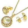 Oro Laminado Earring and Pendant Adult Set, Gold Filled Style Heart Design, with Garnet and White Micro Pave, Polished, Golden Finish, 10.156.0155.2