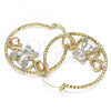 Oro Laminado Medium Hoop, Gold Filled Style Teddy Bear and Heart Design, Diamond Cutting Finish, Tricolor, 02.351.0110.35