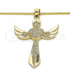 Oro Laminado Pendant Necklace, Gold Filled Style Cross and Heart Design, with White Micro Pave, Polished, Golden Finish, 04.156.0171.20