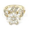 Oro Laminado Multi Stone Ring, Gold Filled Style Flower Design, with White Cubic Zirconia, Polished, Golden Finish, 01.210.0092.07 (Size 7)