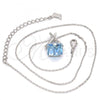 Rhodium Plated Pendant Necklace, Rolo Design, with Aquamarine Swarovski Crystals and White Micro Pave, Polished, Rhodium Finish, 04.239.0023.16
