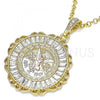 Oro Laminado Religious Pendant, Gold Filled Style Centenario Coin and Angel Design, with White Crystal, Polished, Tricolor, 05.351.0154