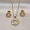 Oro Laminado Earring and Pendant Adult Set, Gold Filled Style with White Micro Pave, Polished, Golden Finish, 10.342.0151