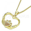 Oro Laminado Pendant Necklace, Gold Filled Style Heart Design, with Garnet Micro Pave, Polished, Golden Finish, 04.156.0304.2.20