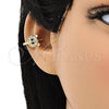 Oro Laminado Earcuff Earring, Gold Filled Style Teddy Bear Design, with White and Black Micro Pave, Polished, Golden Finish, 02.210.0683