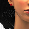 Stainless Steel Stud Earring, Flower Design, with Garnet Crystal, Polished, Golden Finish, 02.271.0020.3
