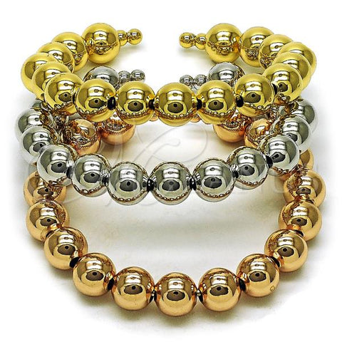 Oro Laminado Trio Bangle, Gold Filled Style Ball and Hollow Design, Polished, Tricolor, 07.282.0027