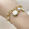 Oro Laminado Charm Bracelet, Gold Filled Style Shell and Star Design, with Ivory Pearl, Polished, Golden Finish, 03.213.0373.07