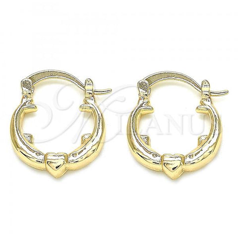 Oro Laminado Small Hoop, Gold Filled Style Heart Design, Polished, Golden Finish, 02.233.0029.20