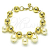 Oro Laminado Charm Bracelet, Gold Filled Style Ball and Hollow Design, with Ivory Pearl, Polished, Golden Finish, 03.331.0310.09