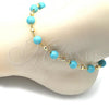 Oro Laminado Fancy Anklet, Gold Filled Style Ball Design, with Turquoise Pearl, Polished, Golden Finish, 03.63.2226.1.10