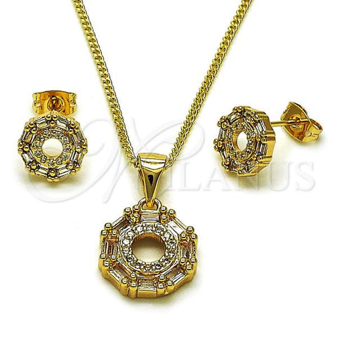 Oro Laminado Earring and Pendant Adult Set, Gold Filled Style Baguette Design, with White Cubic Zirconia and White Micro Pave, Polished, Golden Finish, 10.342.0219