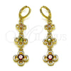 Oro Laminado Long Earring, Gold Filled Style Flower Design, with Multicolor Cubic Zirconia, Polished, Golden Finish, 02.323.0100