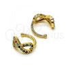 Oro Laminado Earcuff Earring, Gold Filled Style Infinite Design, with Multicolor Micro Pave, Polished, Golden Finish, 02.210.0678.1