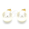 Oro Laminado Stud Earring, Gold Filled Style Ball Design, with Ivory Pearl, Polished, Golden Finish, 02.63.2130
