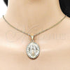Oro Laminado Religious Pendant, Gold Filled Style Guadalupe Design, Diamond Cutting Finish, Tricolor, 05.120.0101