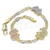 Oro Laminado Fancy Bracelet, Gold Filled Style Butterfly Design, Polished, Tricolor, 03.380.0075.08