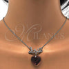 Rhodium Plated Pendant Necklace, Heart and Love Design, with Amethyst Swarovski Crystals and White Micro Pave, Polished, Rhodium Finish, 04.239.0029.2.16