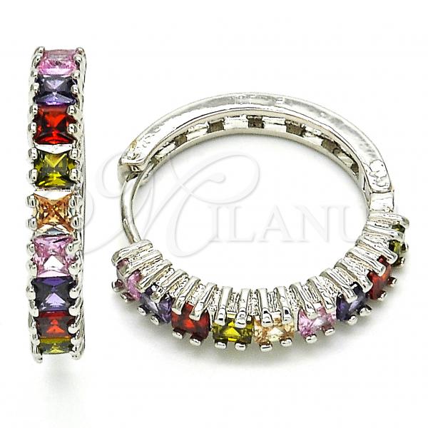 Rhodium Plated Huggie Hoop, with Multicolor Cubic Zirconia, Polished, Rhodium Finish, 02.210.0105.10.25
